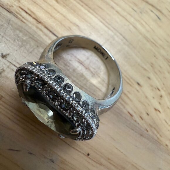 Monet Silver-Tone Cocktail Ring With Smoky Gemstone & Crystal  Size 8 - Picture 13 of 16